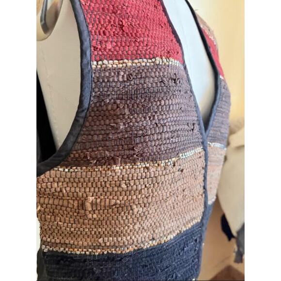 AJNY NYC Woven Leather Vest Boho Western Patchwork Multicolor Size L Handmade - Picture 2 of 7